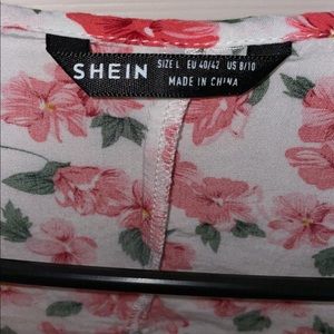 Pink floral babydoll button up blouse SHEIN